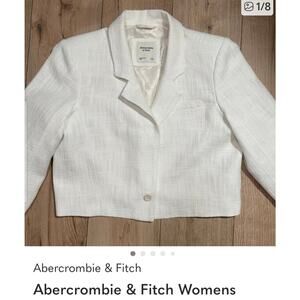 Abercrombie & Fitch Women's White Tweed lined cropped Jacket Blazer size Small
